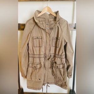 Ann Taylor LOFT Women's Brown Cargo Style Zip/Snap Up Cotton Jacket, Size Medium